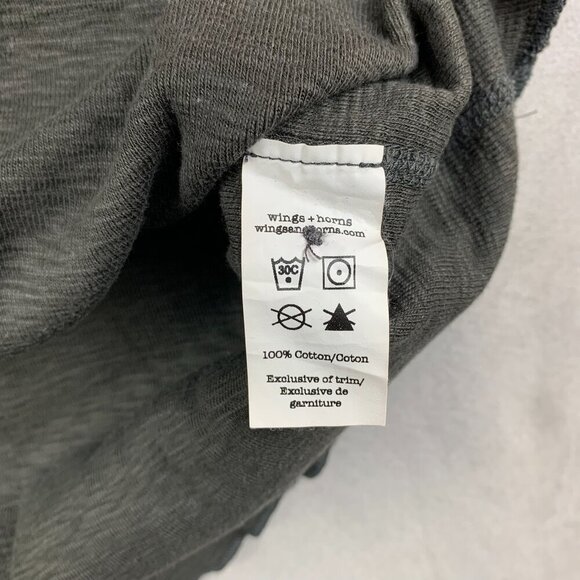 Wings + Horns Men Shirt Large Dark Gray Heather Slub Rib Henley Long Sleeve Knit - Picture 6 of 7